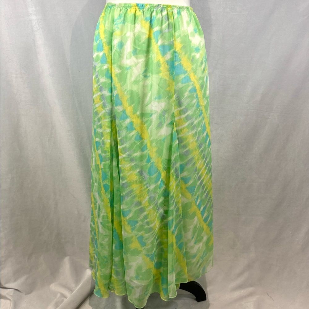 Ruby Rd green yellow blue chiffon flowy maxi skirt size medium